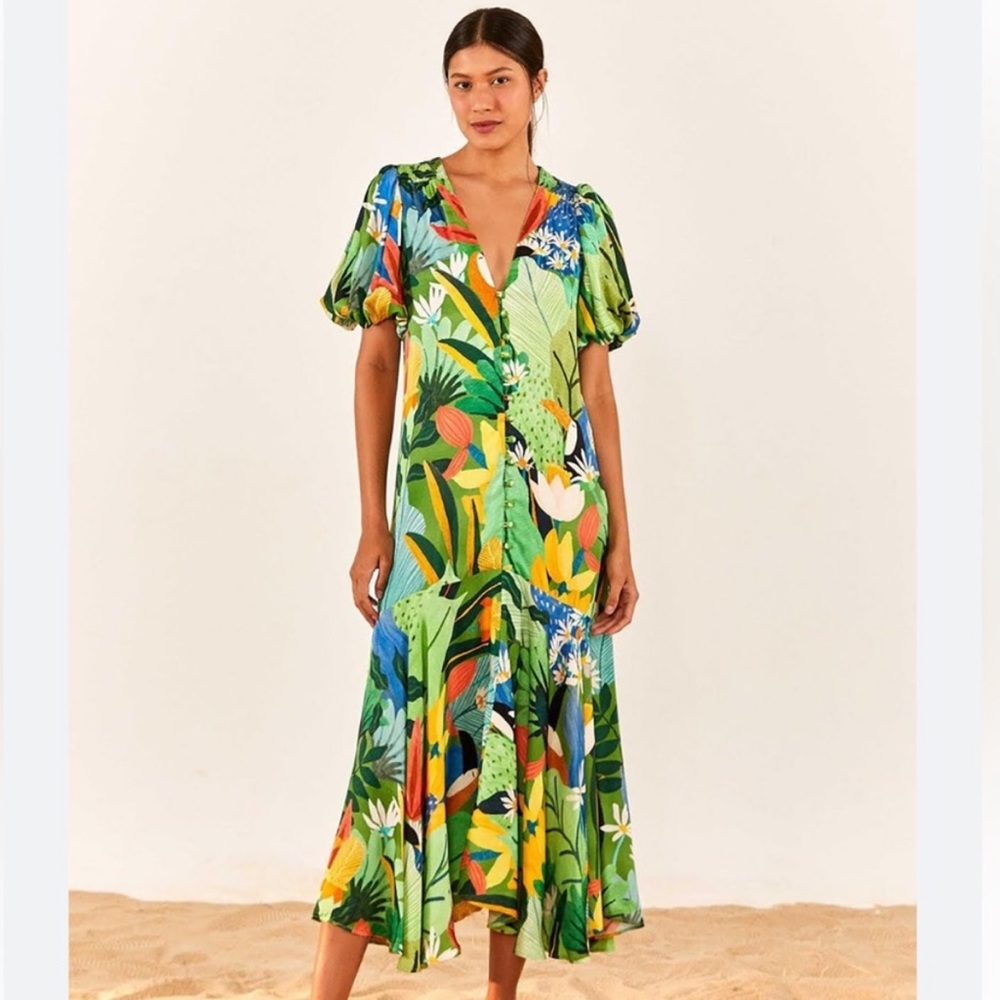 Farm Rio Vintage Toucans Button-Down Midi Dress